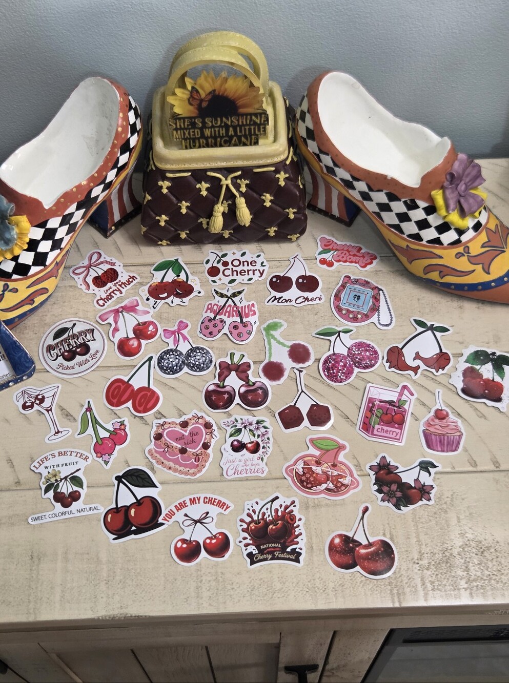 Lot of 30 Cherry Aesthetic Vinyl Stickers Pack - Coquette Y2K Variety, NEW
